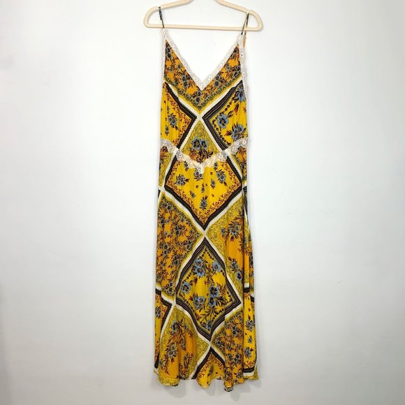 FREE PEOPLE Stevie Yellow Lace Trimmed Maxi Dress Sz XS - Picture 2 of 12